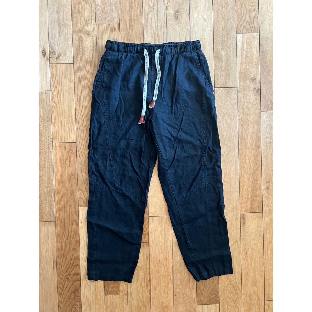 Kidoriman 100% Linen Black Cropped Pants Elastic Waist Mens Size S